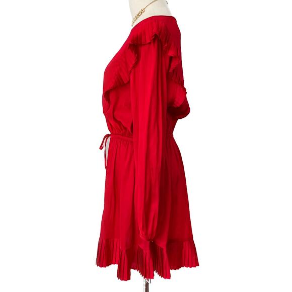 The Kooples “Short red dress” pleated ruffle satin mini dress medium size M - Picture 7 of 12